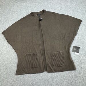 Tally-Ho 1 Button Cardigan Cape Sweater Womens XL Taupe Bat Wing Pockets‎ Ribbed